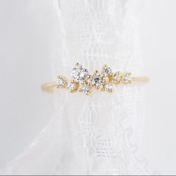 Dainty crystal CZ cluster gold plated ring - Picture 2 of 2
